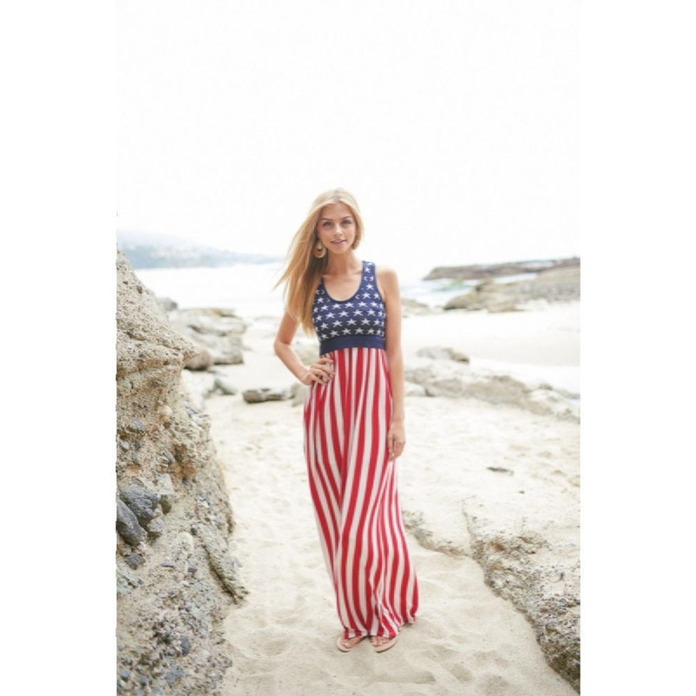 American Flag Maxi Dress Stars Stripes USA - Picture 3 of 8